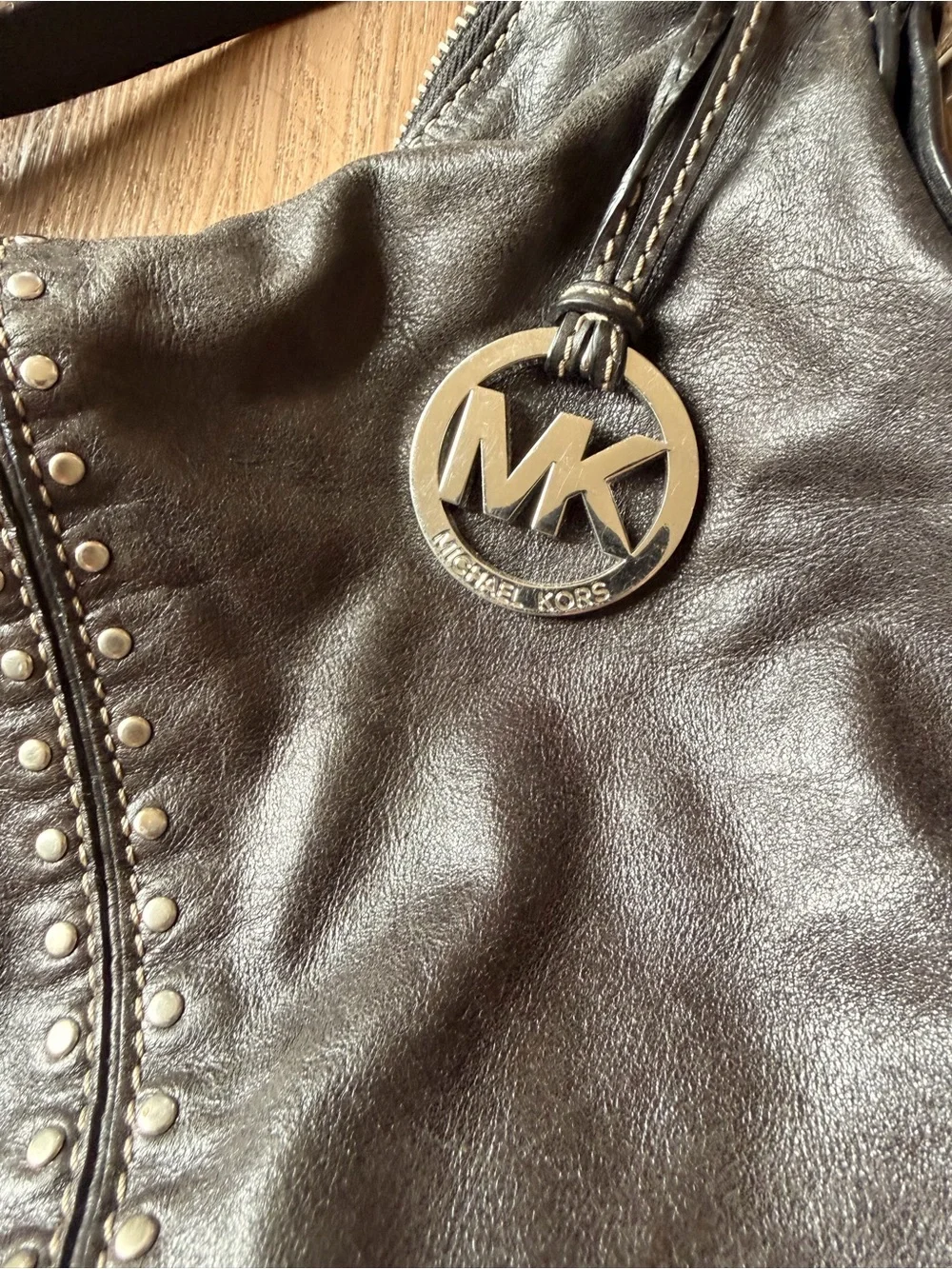 Michael Kors Dark Brown Leather Stud-Trim Shoulder Bag
